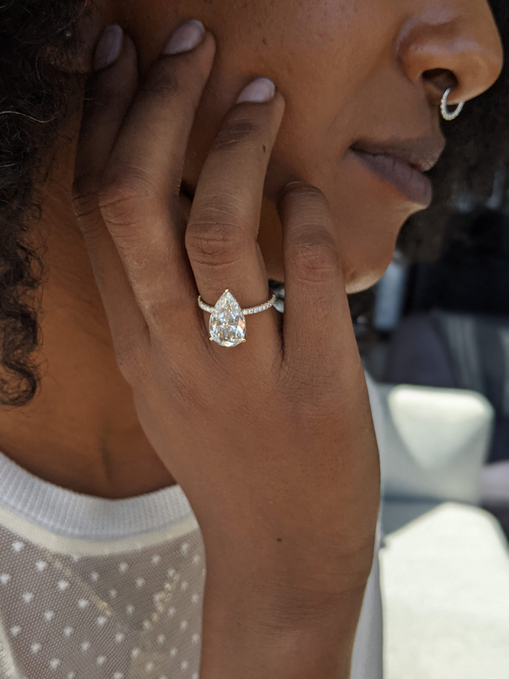 Pear Cut Pave Lab Grown Diamond Engagement Ring