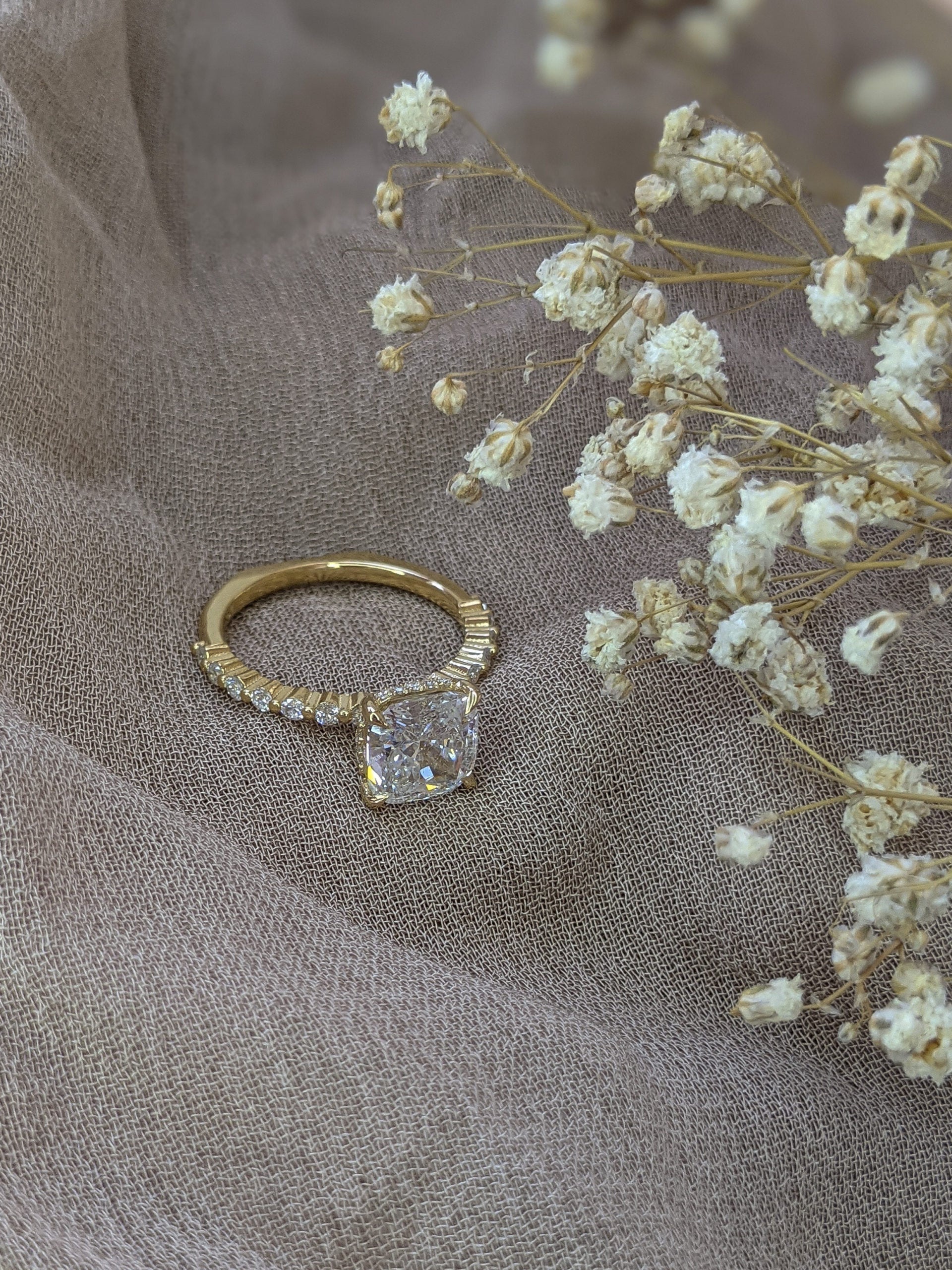 Cushion Pave Lab Grown Diamond Engagement Ring