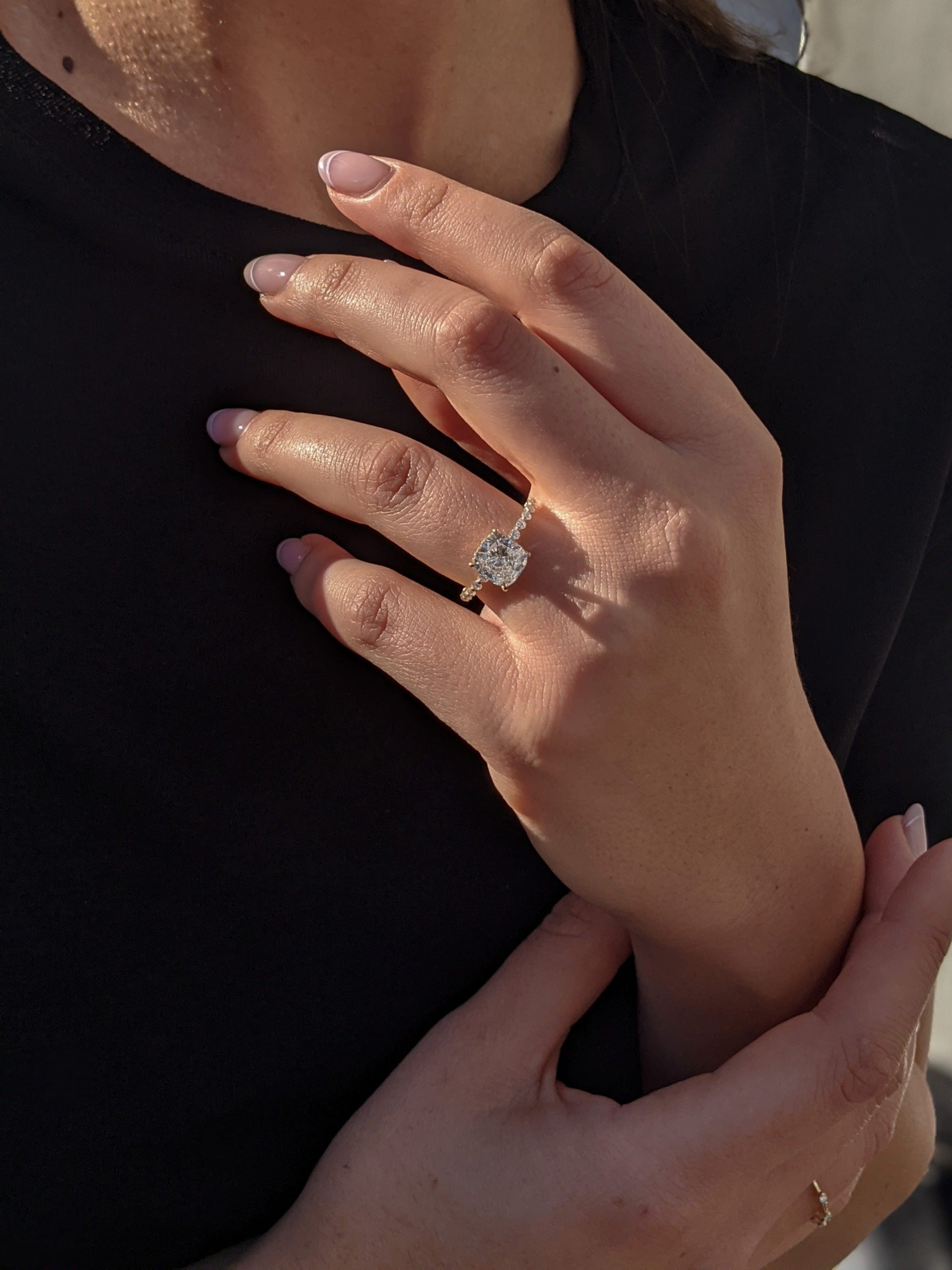 Cushion Pave Lab Grown Diamond Engagement Ring