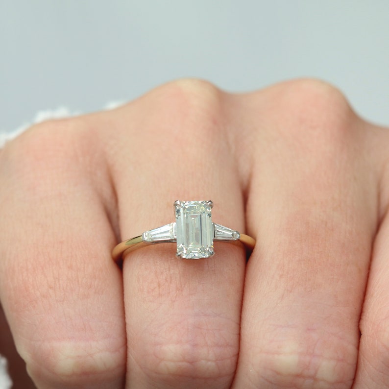 1.70 CT Emerald Three Stone Lab Grown Diamond Engagement Ring