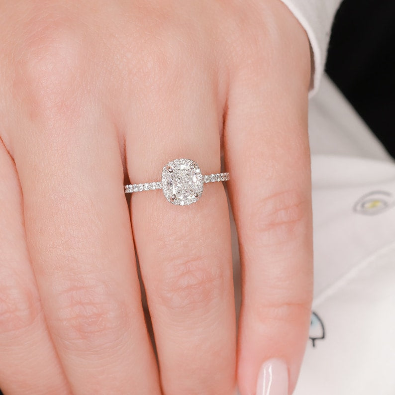 Cushion Halo & Pave Lab Grown Diamond Engagement Ring