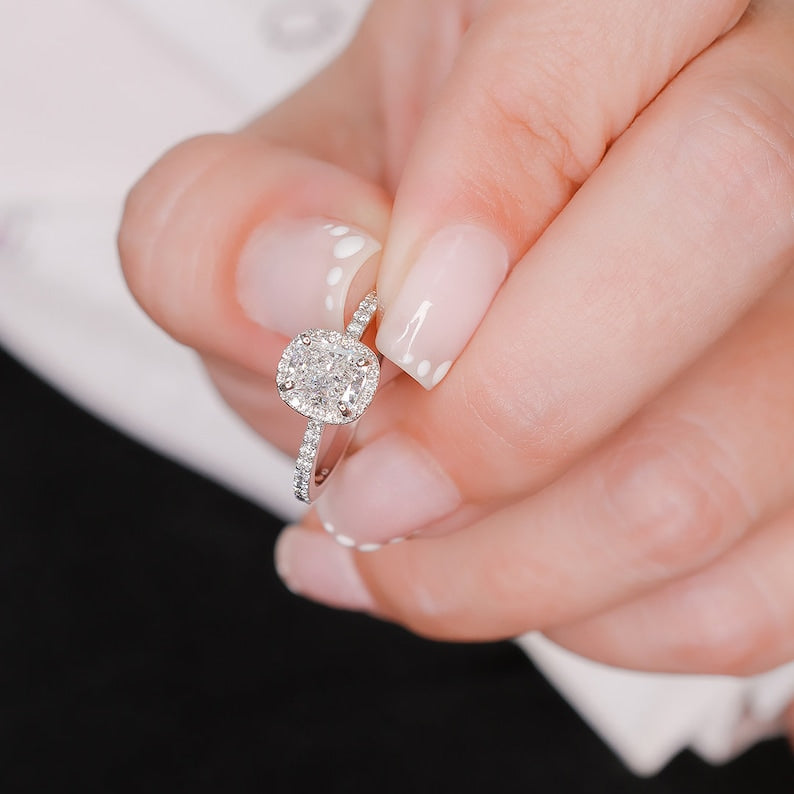 Cushion Halo & Pave Lab Grown Diamond Engagement Ring