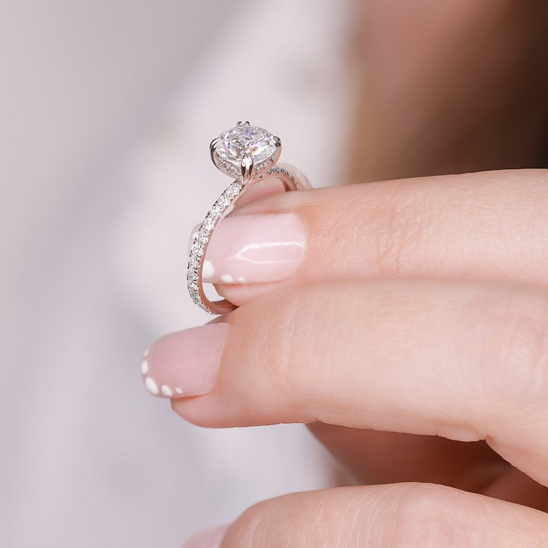 Round Pave Lab Grown Diamond Engagement Ring