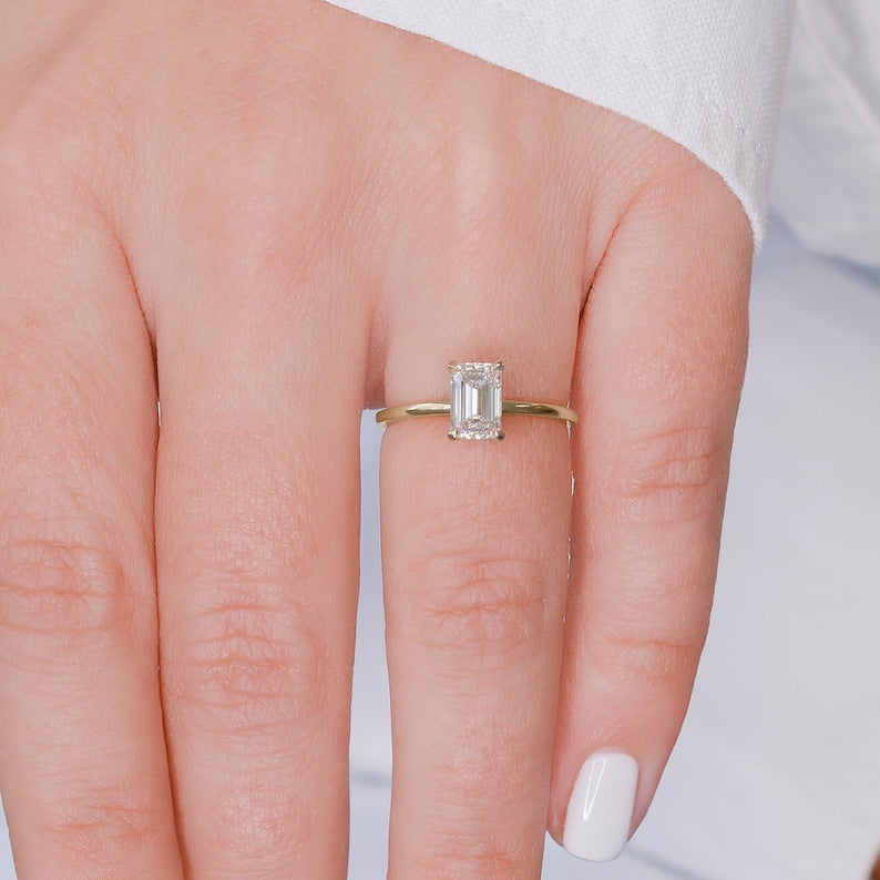 Emerald Hidden Halo Lab Grown Diamond Engagement Ring