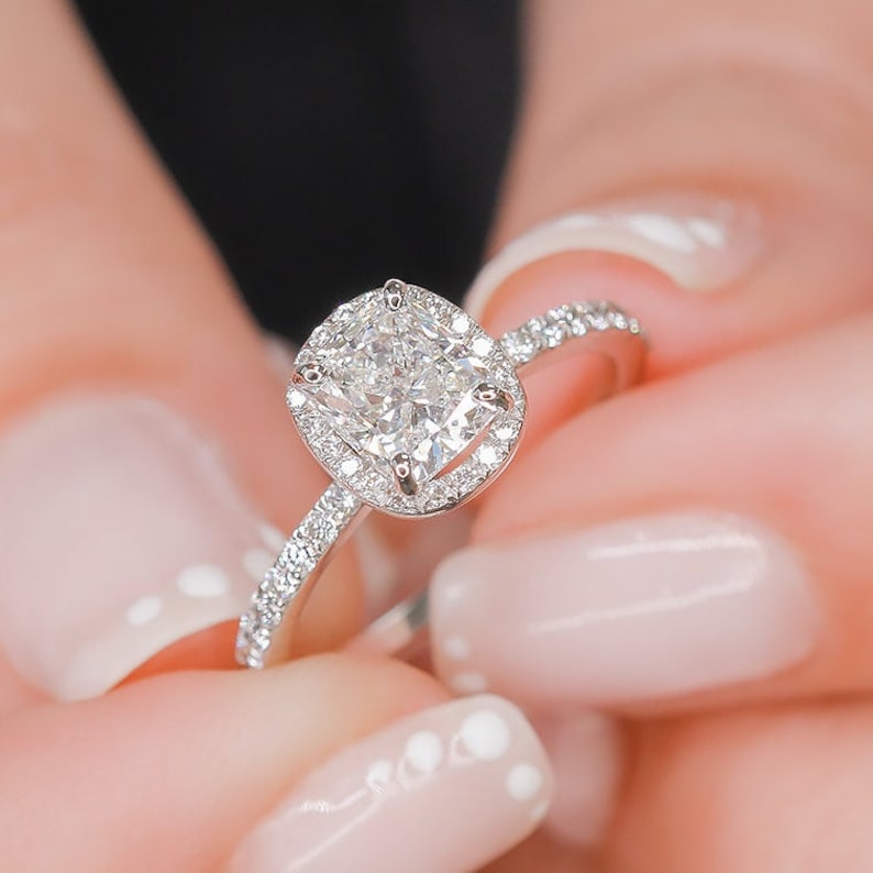 Cushion Halo & Pave Lab Grown Diamond Engagement Ring