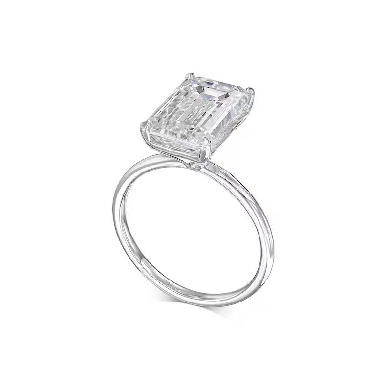 Emerald Solitaire Lab Grown Diamond Engagement Ring
