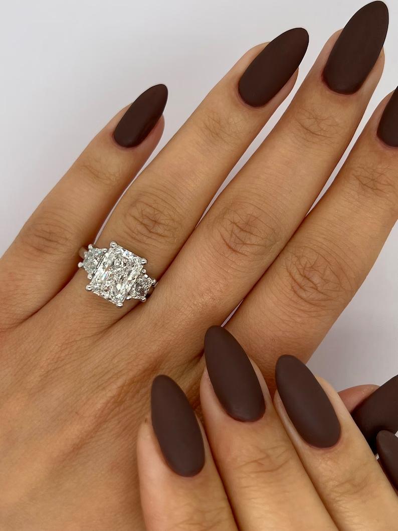 4.0 CT Radiant Three Stone Lab Grown Diamond Engagement Ring