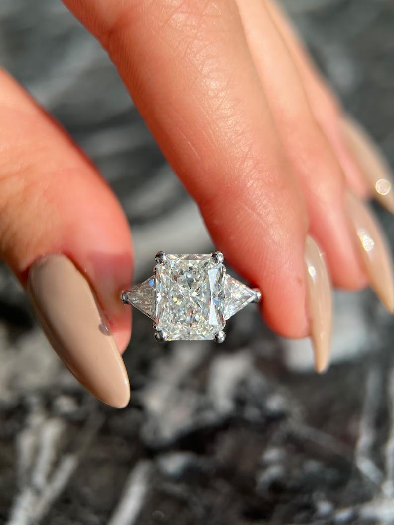 4.0 CT Radiant Three Stone Lab Grown Diamond Engagement Ring