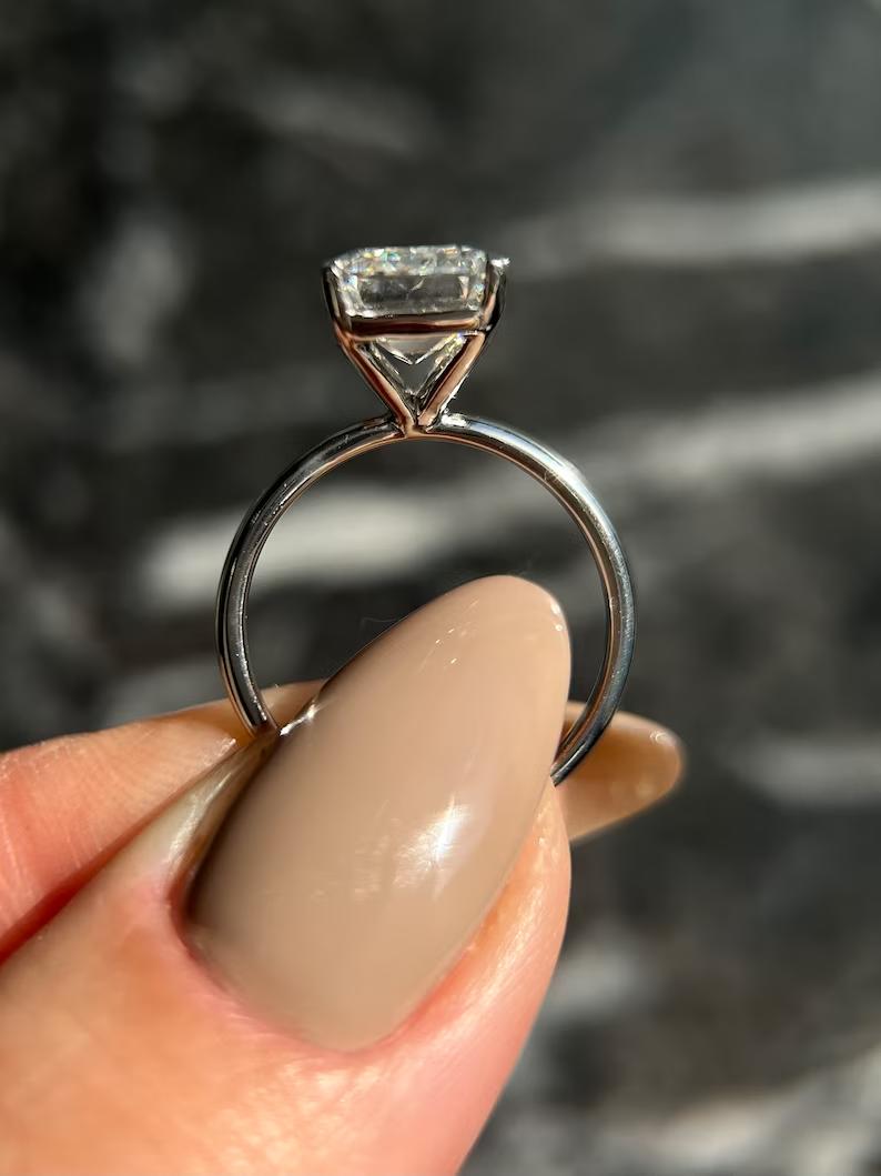 Emerald Solitaire Lab Grown Diamond Engagement Ring