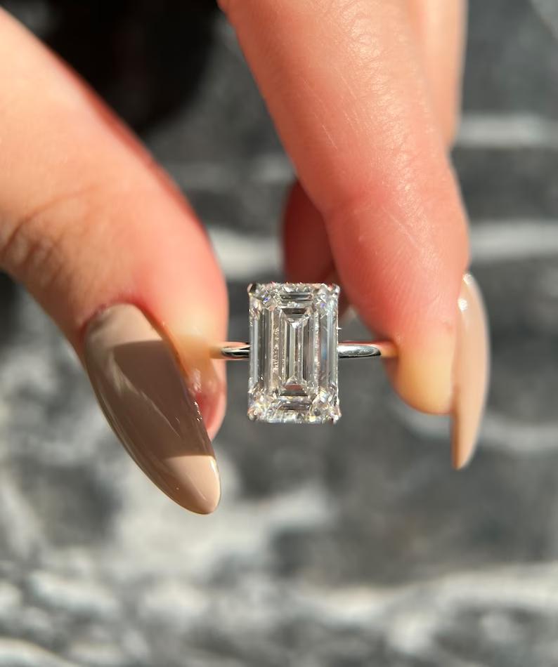 Emerald Solitaire Lab Grown Diamond Engagement Ring