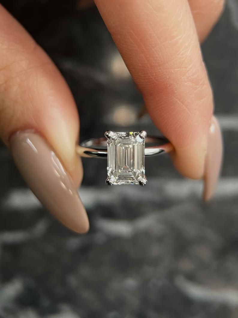 Emerald Solitaire Lab Grown Diamond Engagement Ring