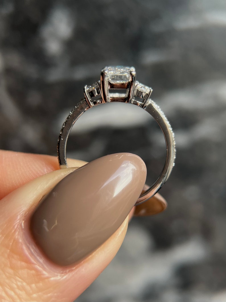 1.0 CT Emerald Three Stone Lab Grown Diamond Engagement Ring