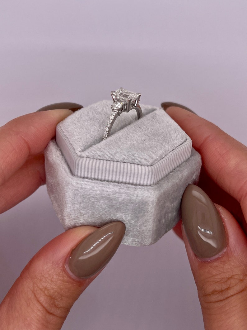 1.0 CT Emerald Three Stone Lab Grown Diamond Engagement Ring