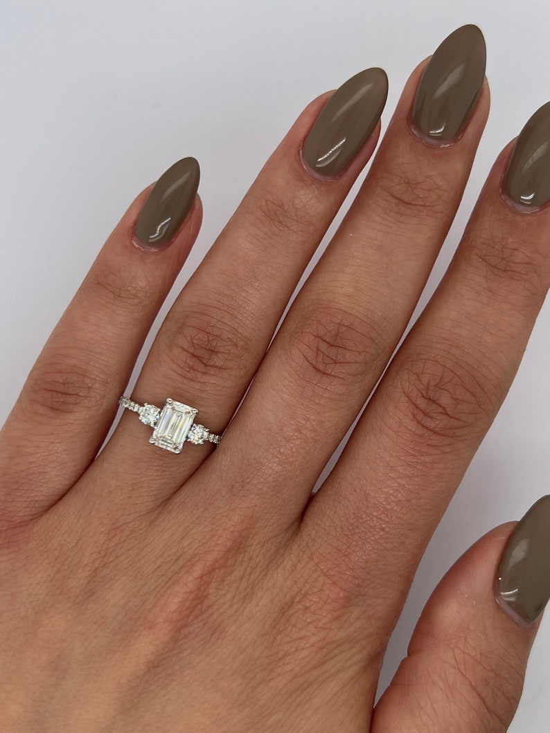 1.0 CT Emerald Three Stone Lab Grown Diamond Engagement Ring