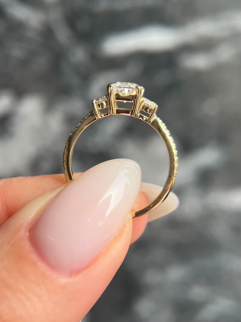 1.0 CT Radiant Three Stone Lab Grown Diamond Engagement Ring