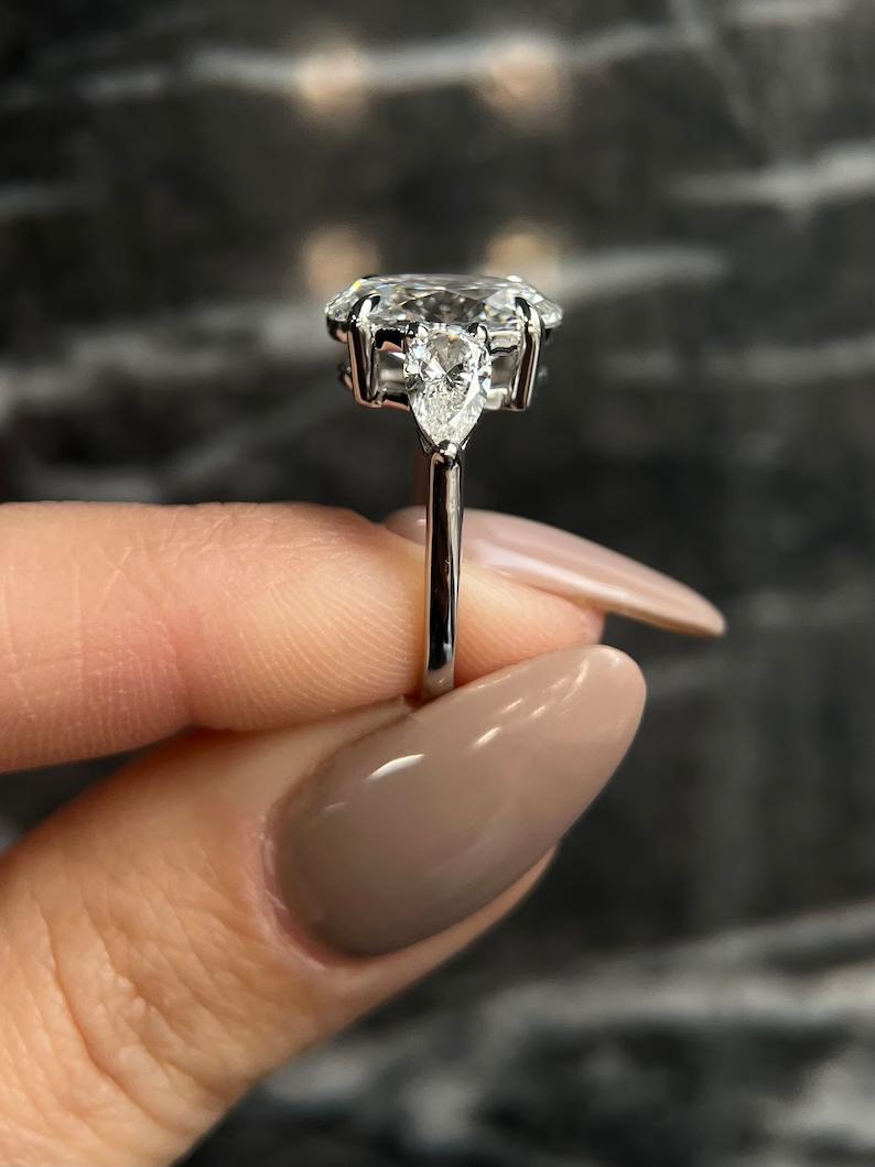 4.0 CT Oval Three Stones Lab Grown Diamond Engagement Ring