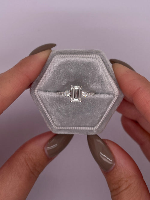 1.0 CT Emerald Three Stone Lab Grown Diamond Engagement Ring