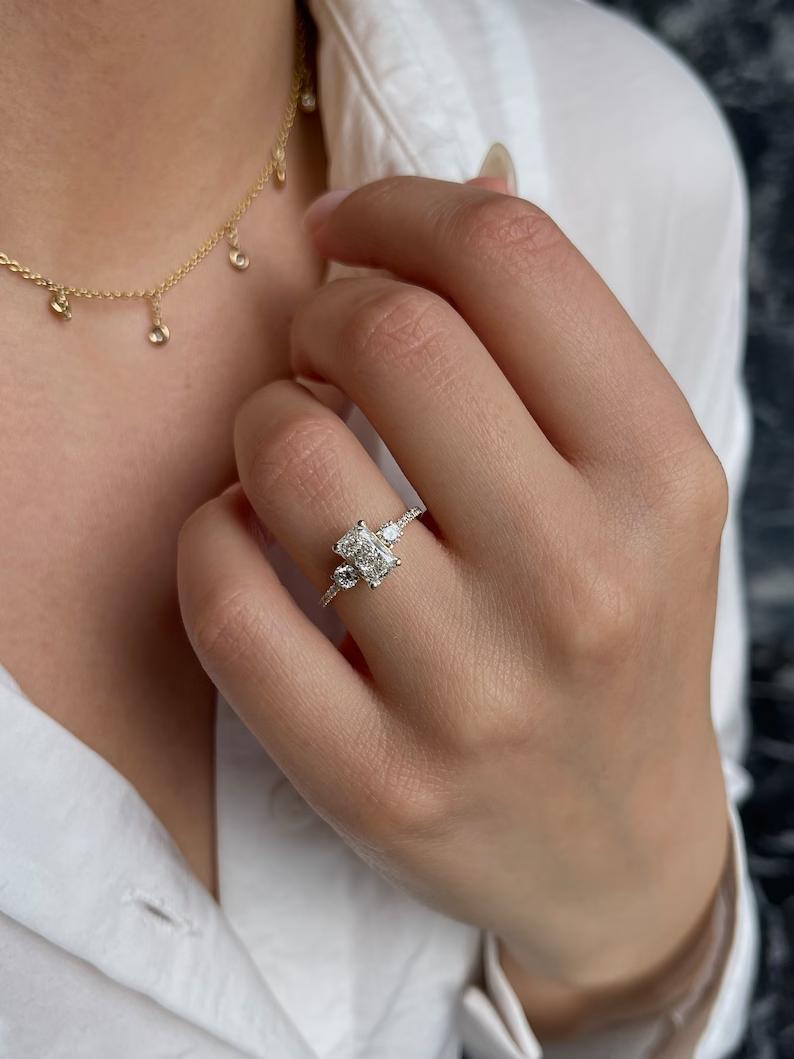 1.0 CT Radiant Three Stone Lab Grown Diamond Engagement Ring