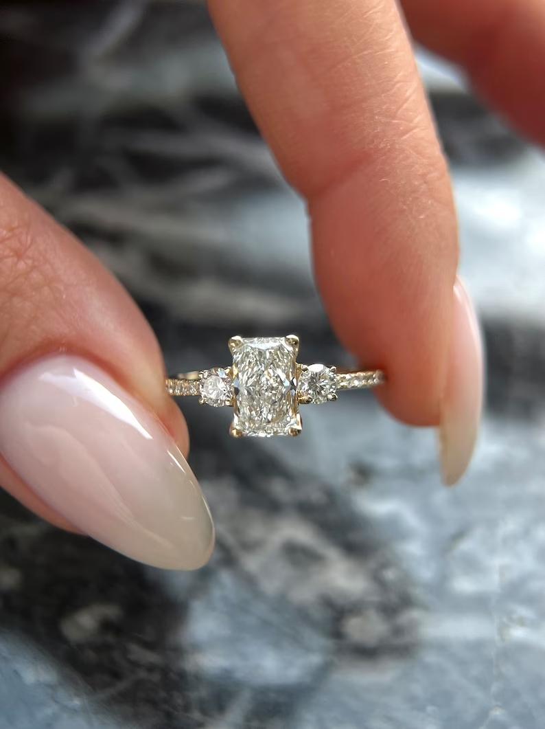 1.0 CT Radiant Three Stone Lab Grown Diamond Engagement Ring