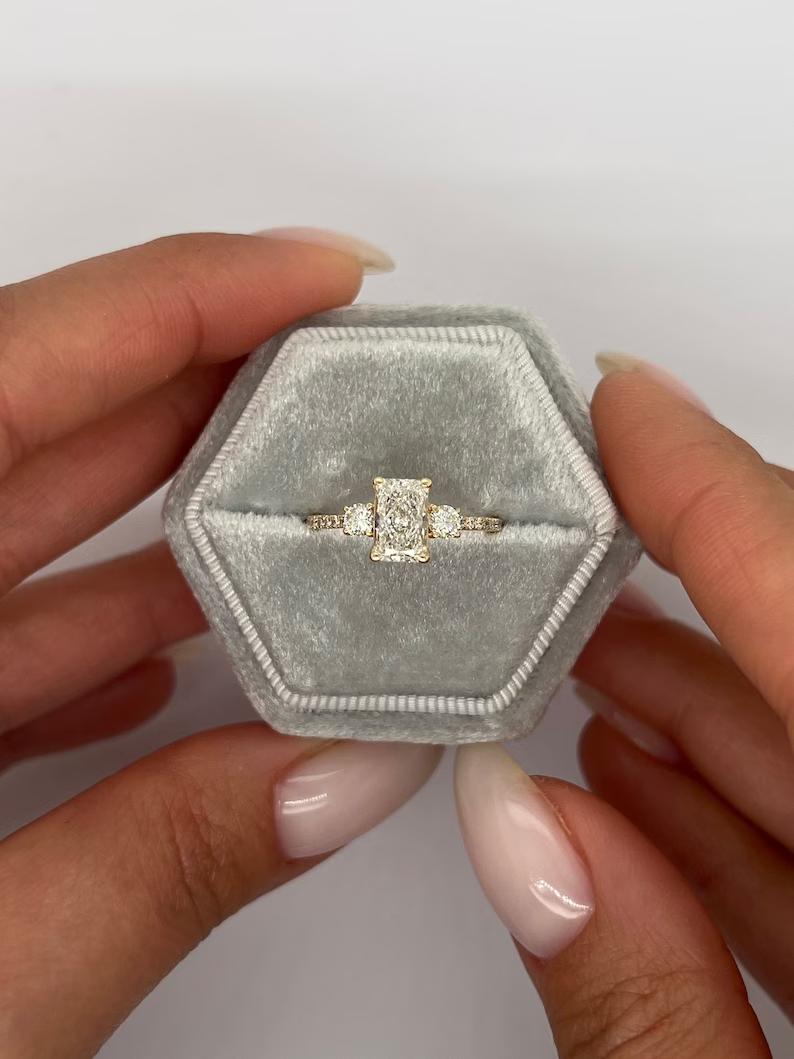 1.0 CT Radiant Three Stone Lab Grown Diamond Engagement Ring