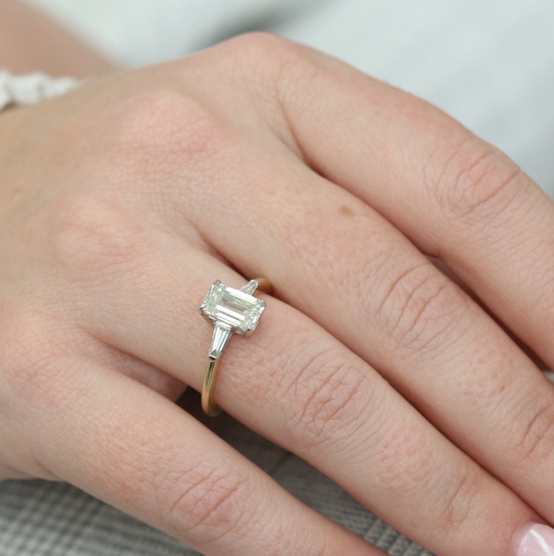 1.70 CT Emerald Three Stone Lab Grown Diamond Engagement Ring