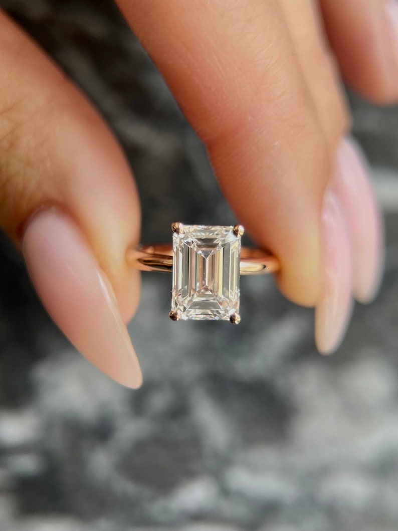Emerald Solitaire Lab Grown Diamond Engagement Ring
