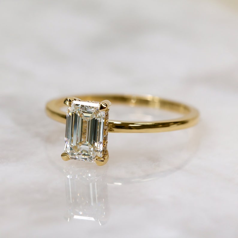 Emerald Hidden Halo Lab Grown Diamond Engagement Ring