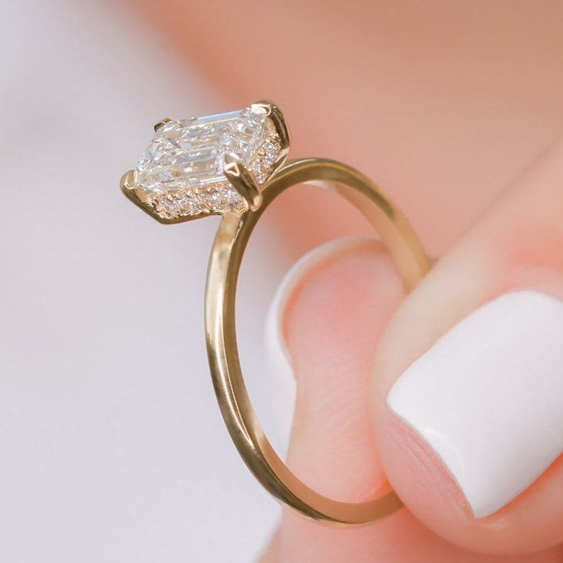 Emerald Hidden Halo Lab Grown Diamond Engagement Ring