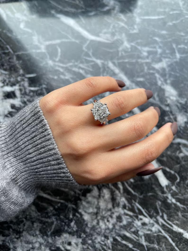 4.0 CT Radiant Three Stone Lab Grown Diamond Engagement Ring