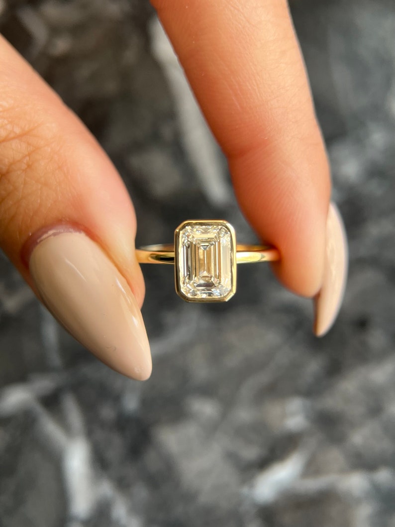 Emerald Bezel Lab Grown Diamond Engagement Ring