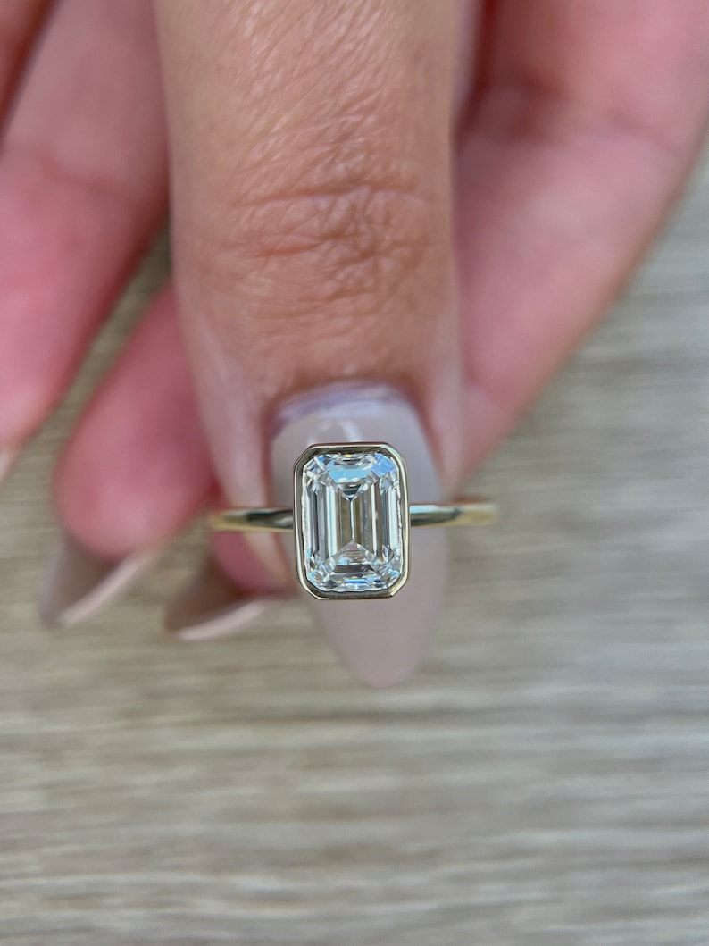 Emerald Bezel Lab Grown Diamond Engagement Ring