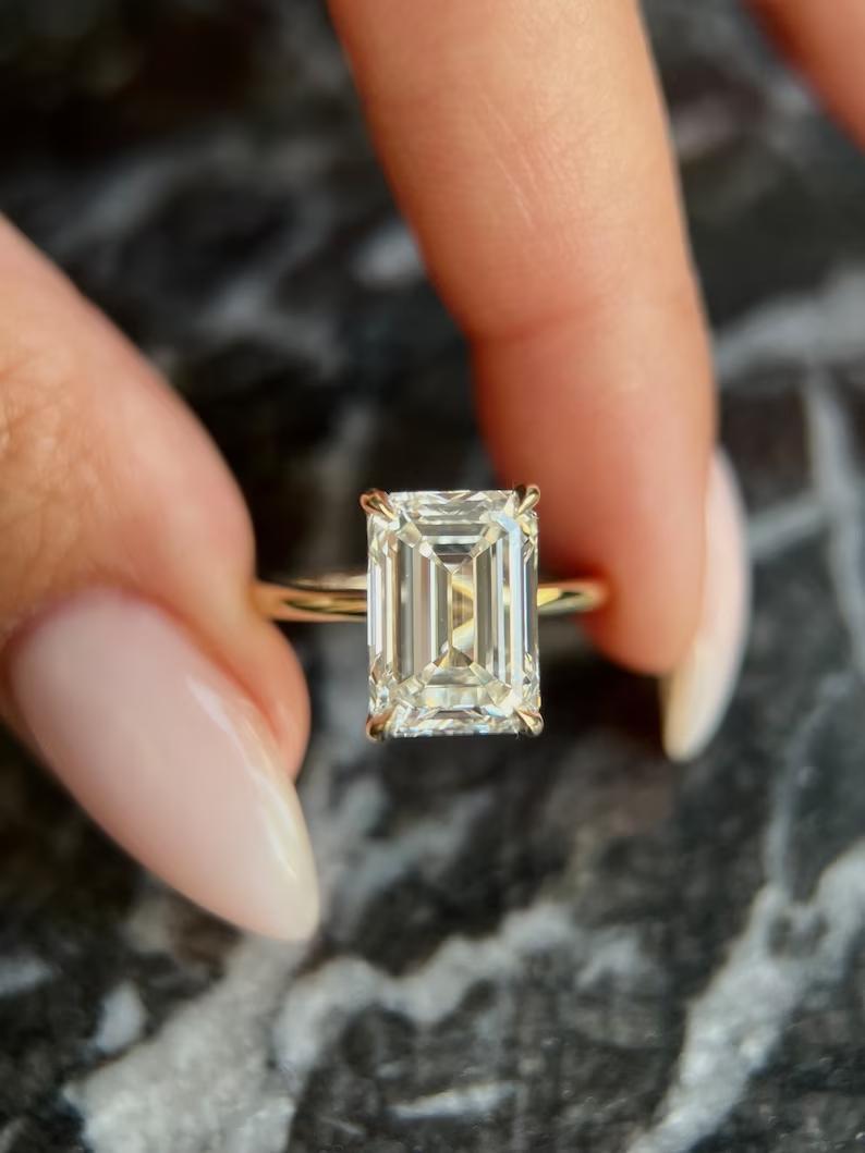 Emerald Solitaire Lab Grown Diamond Engagement Ring