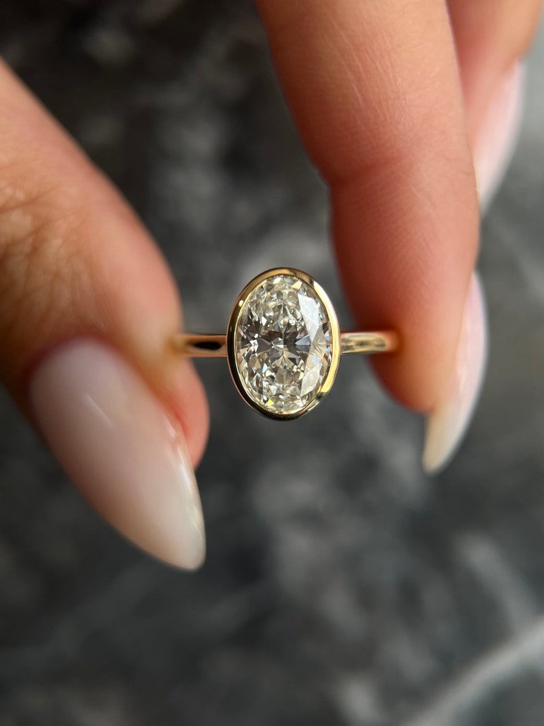 Oval Bezel Solitaire Lab Grown Diamond Engagement Ring