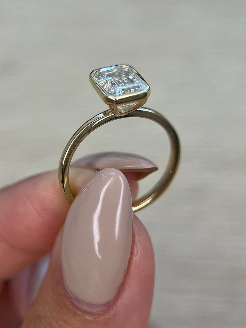 Emerald Bezel Lab Grown Diamond Engagement Ring