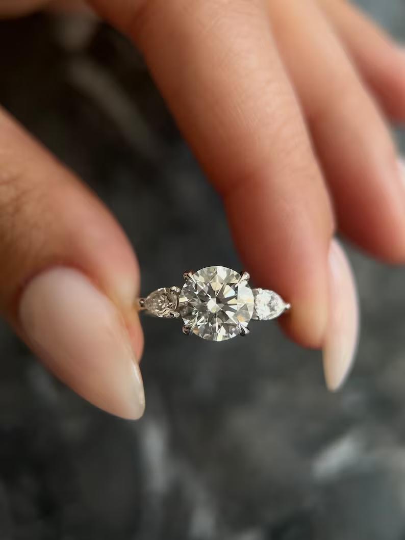 2.0 CT Round Three Stones Lab Grown Diamond Engagement Ring
