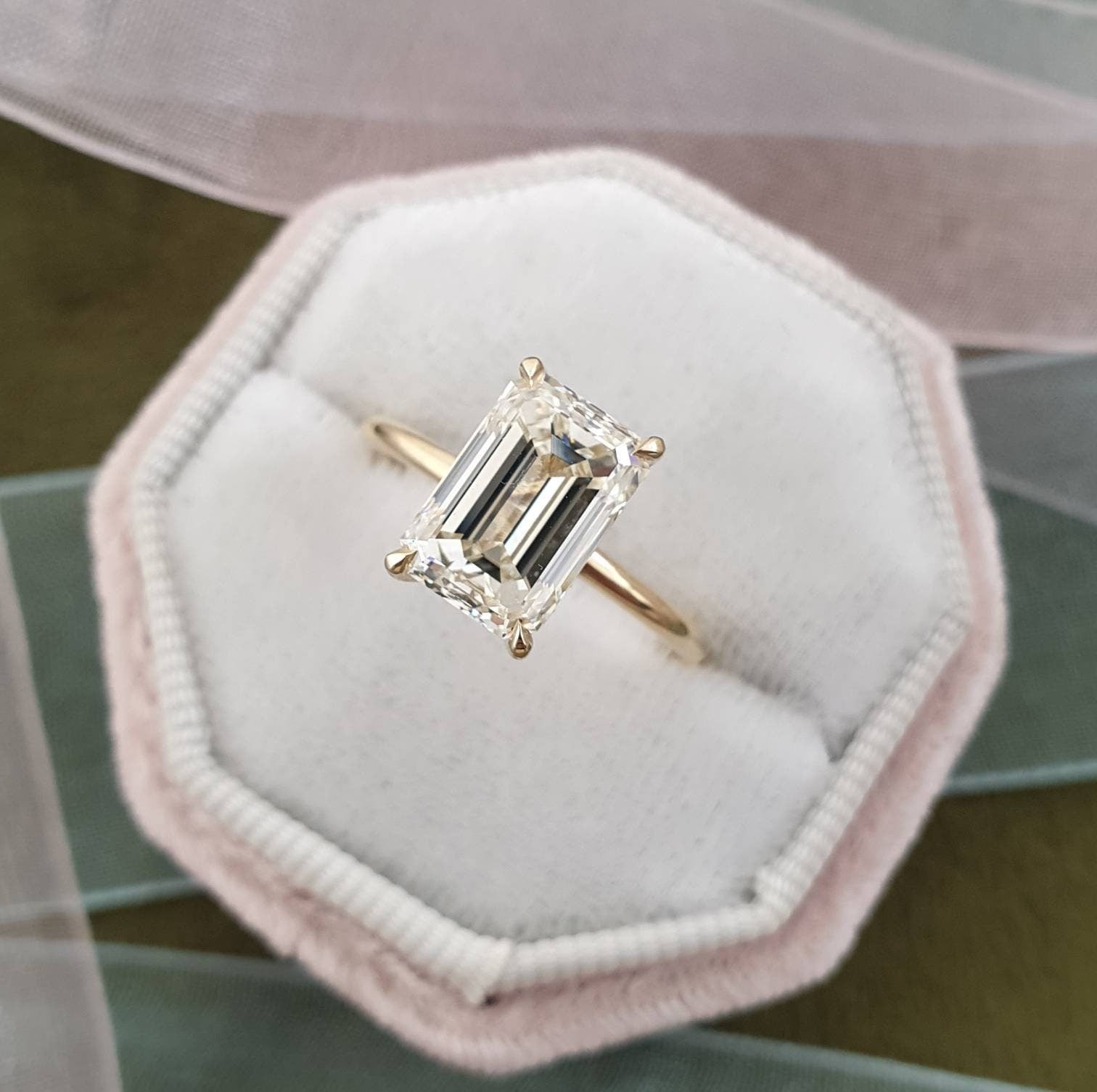 Emerald Hidden Halo Lab Grown Diamond Engagement Ring