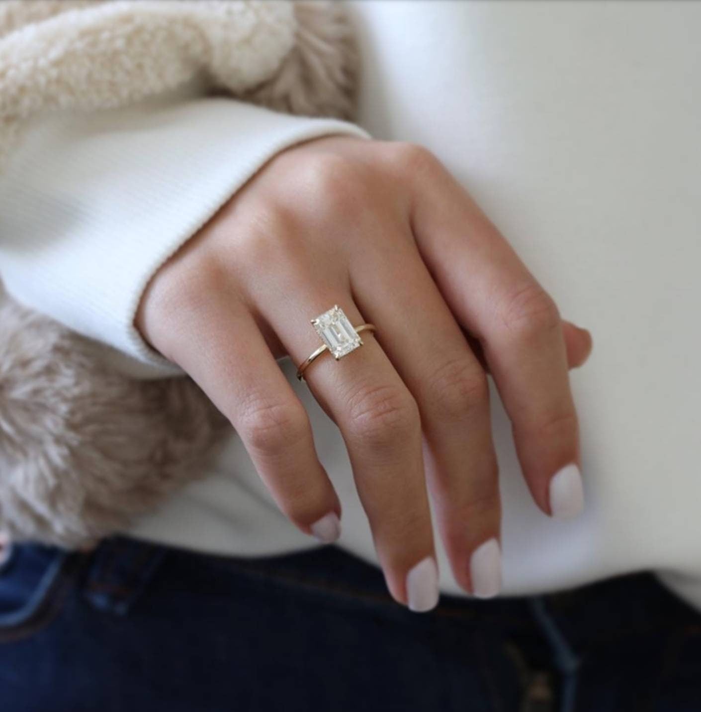 Emerald Hidden Halo Lab Grown Diamond Engagement Ring