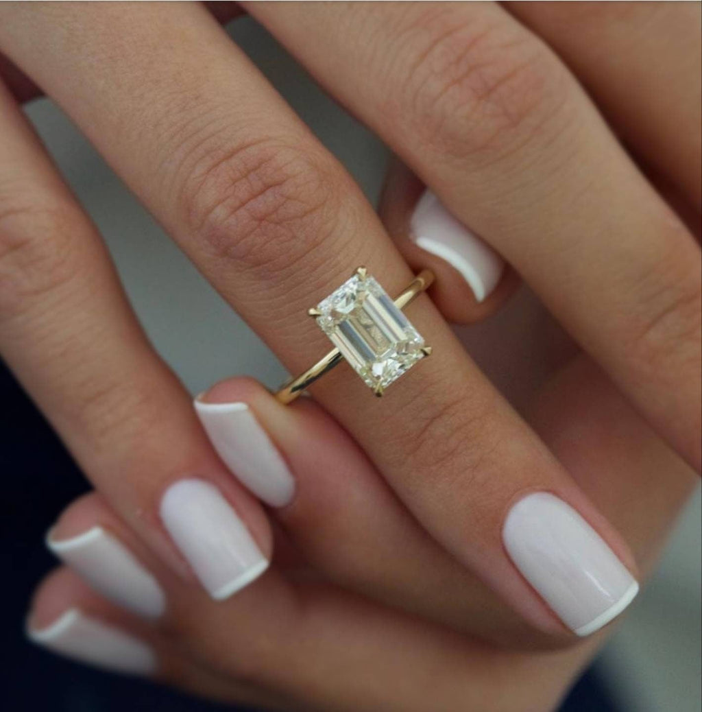 Emerald Hidden Halo Lab Grown Diamond Engagement Ring
