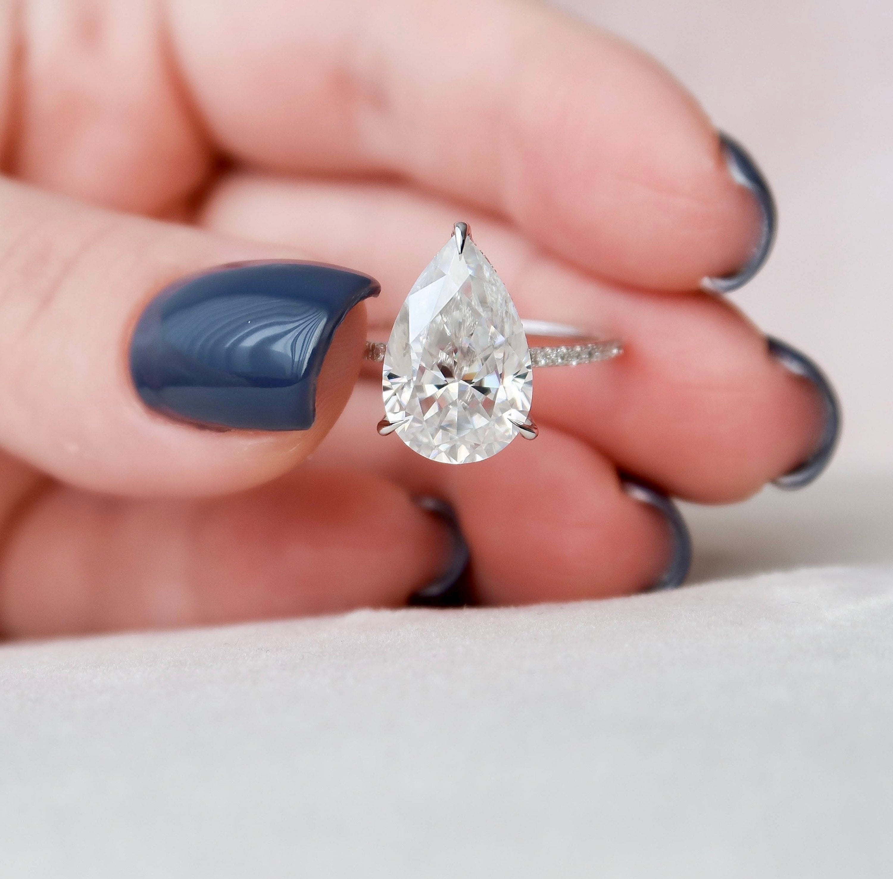 4.5 CT Pear Cut Hidden Halo Style  Moissanite Engagement Ring 2