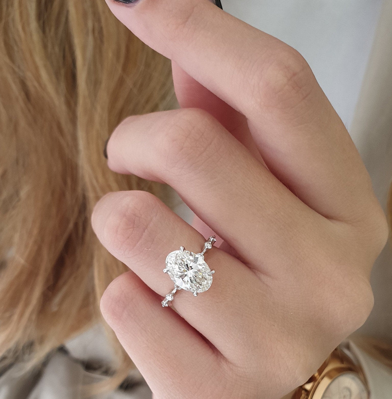 Oval Cut Pave Lab Grown Diamond Engagement Ring