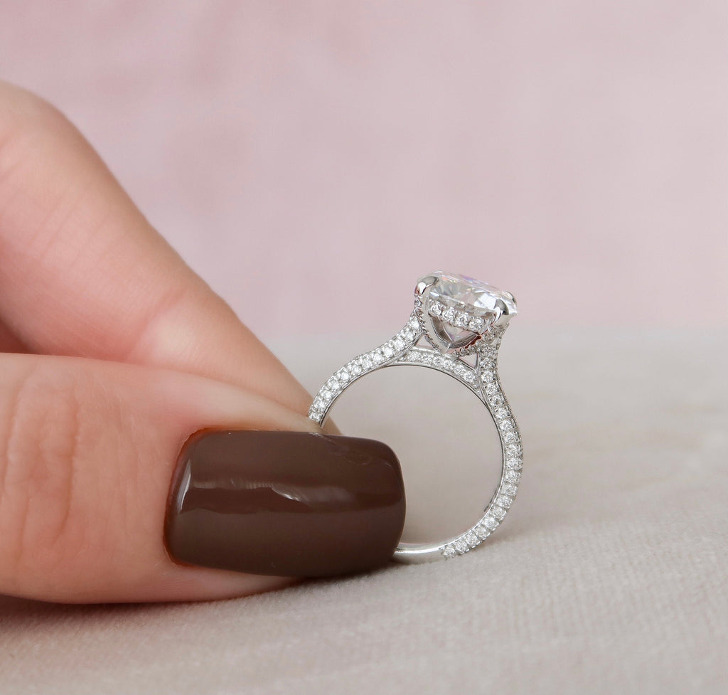 2.5 CT Round Cut Hidden Halo & Pave Setting Engagement Ring 7