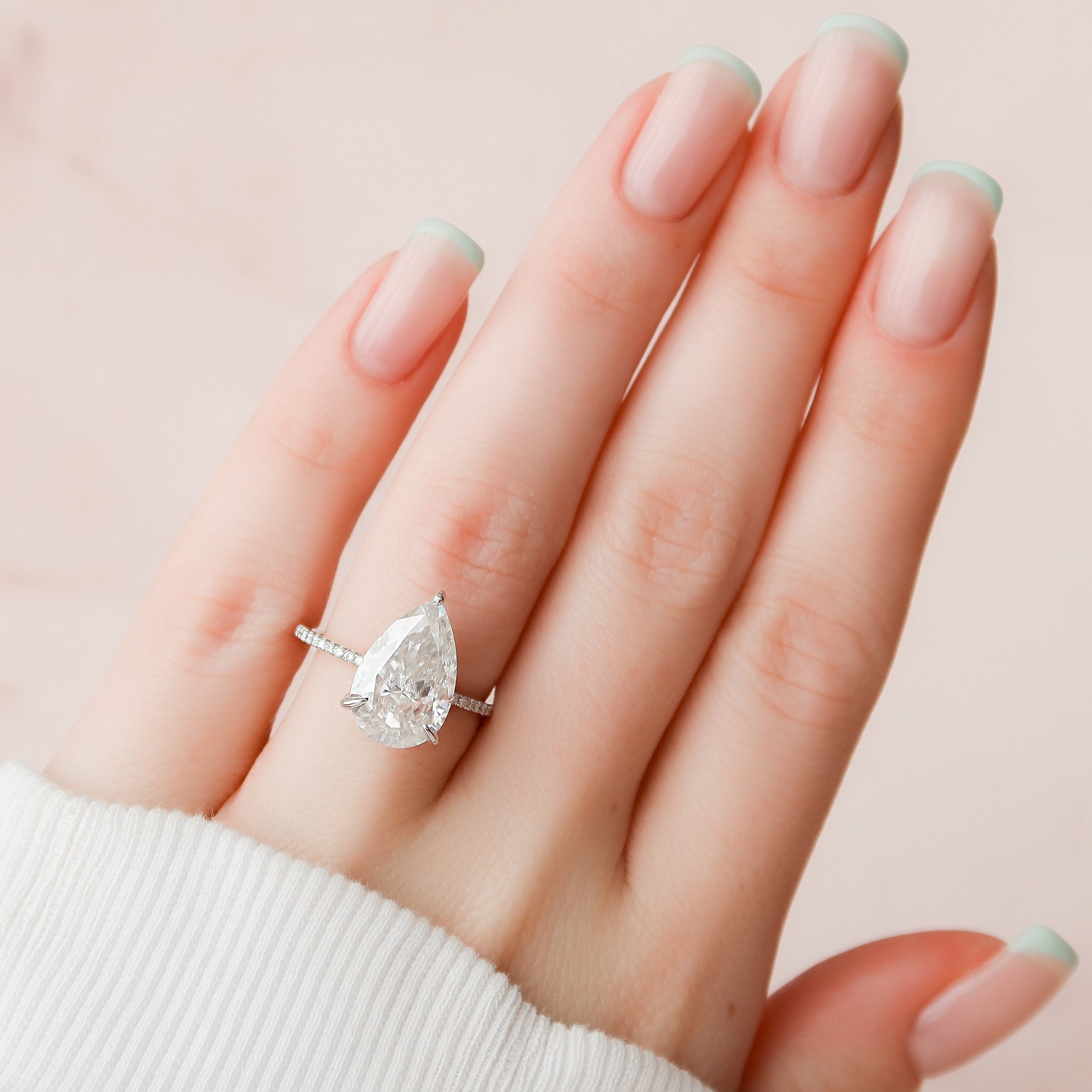 4.5 CT Pear Cut Hidden Halo Style  Moissanite Engagement Ring 1