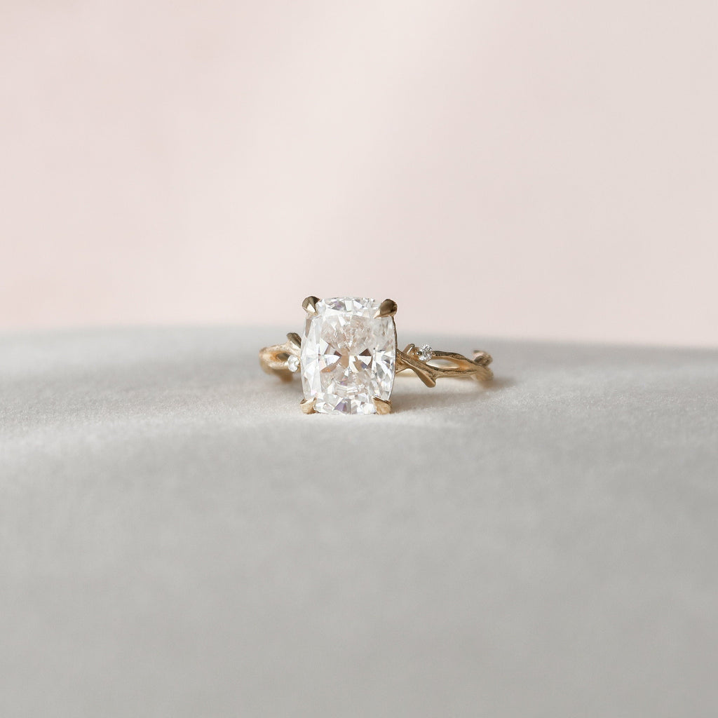 4.0 CT Cushion Cut Twig Pave Moissanite Engagement Ring 8