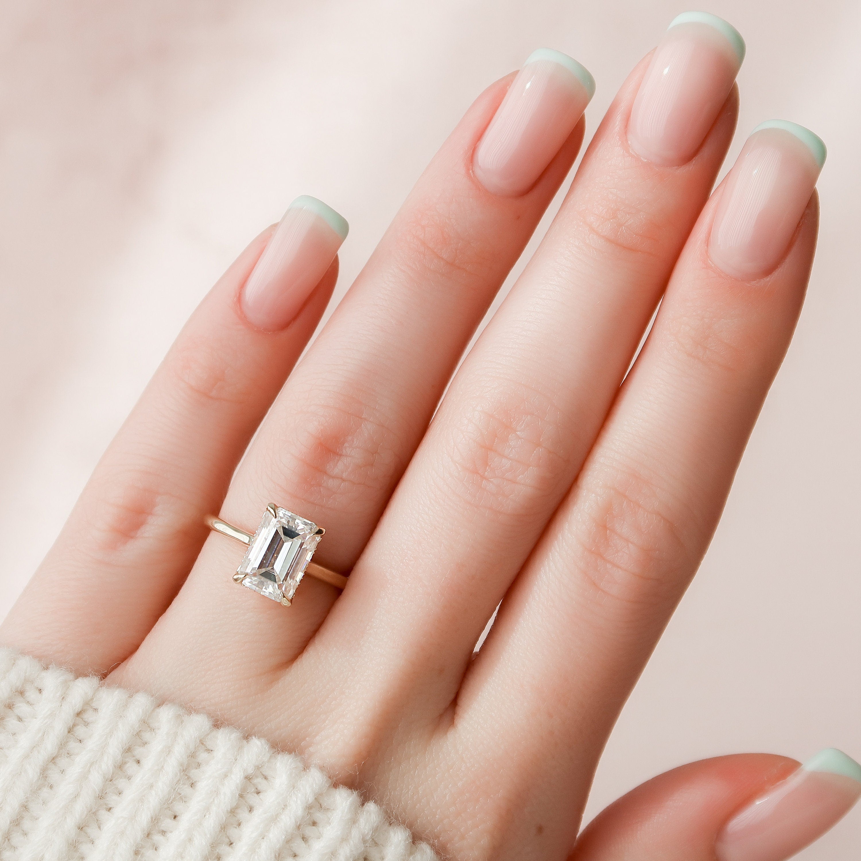 3.0 CT Emerald Cut Hidden Halo Moissanite Engagement Ring 1