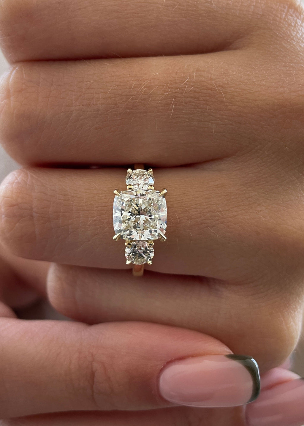 2.6 CT Cushion Three Stone Lab Grown Diamond Engagement Ring
