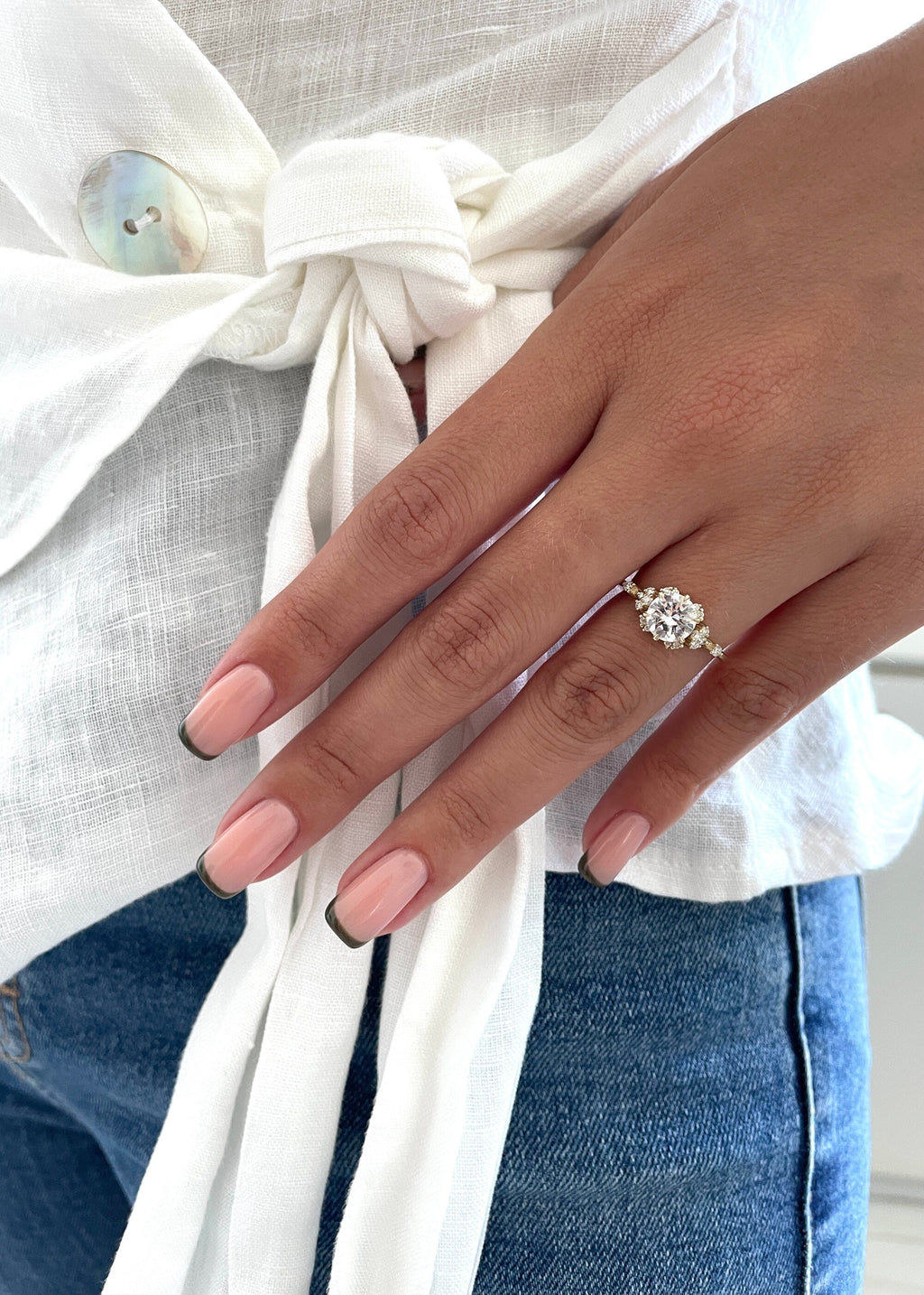 Round Cluster Lab Grown Diamond Engagement Ring
