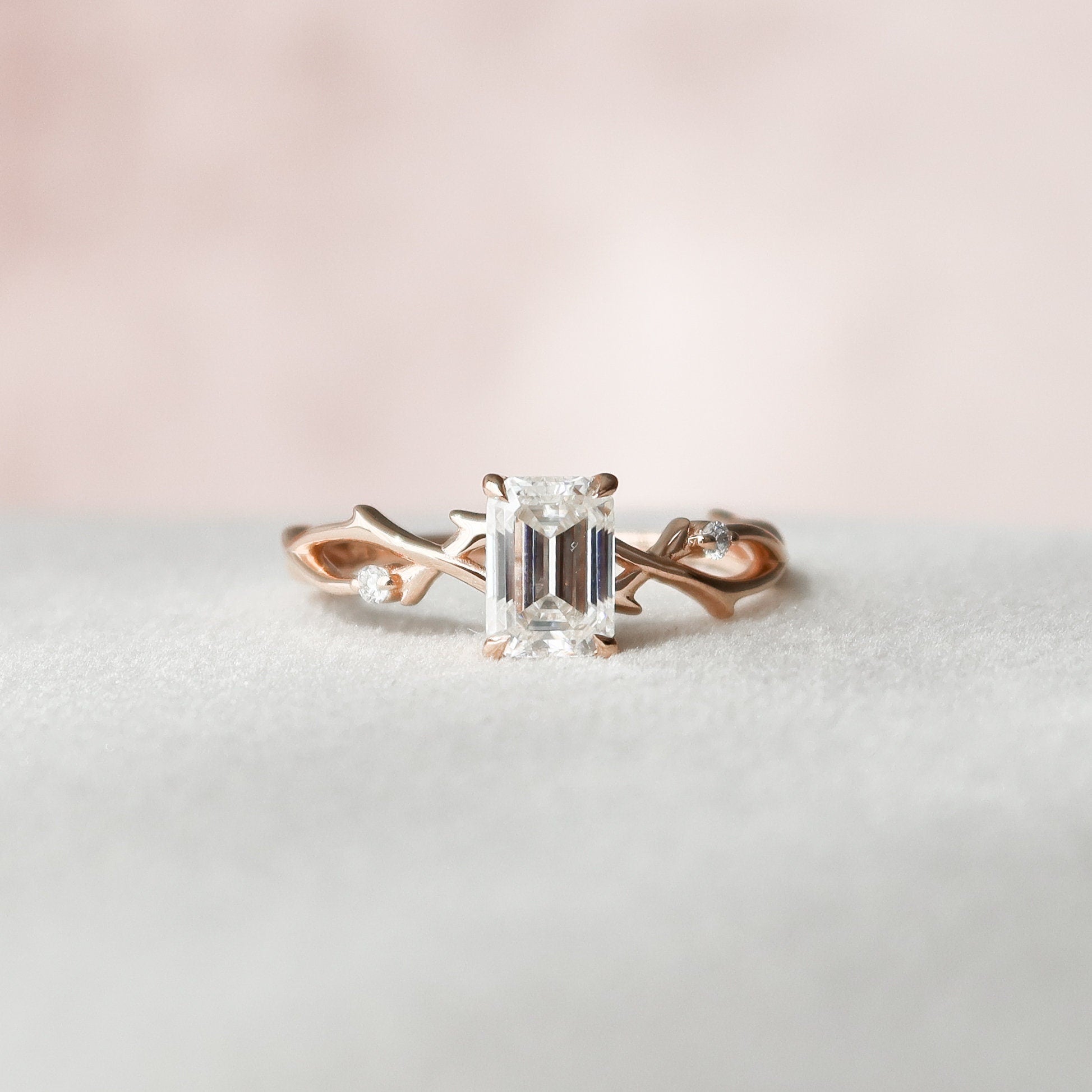 1 CT Emerald Cut Twig Setting Moissanite Engagement Ring 4