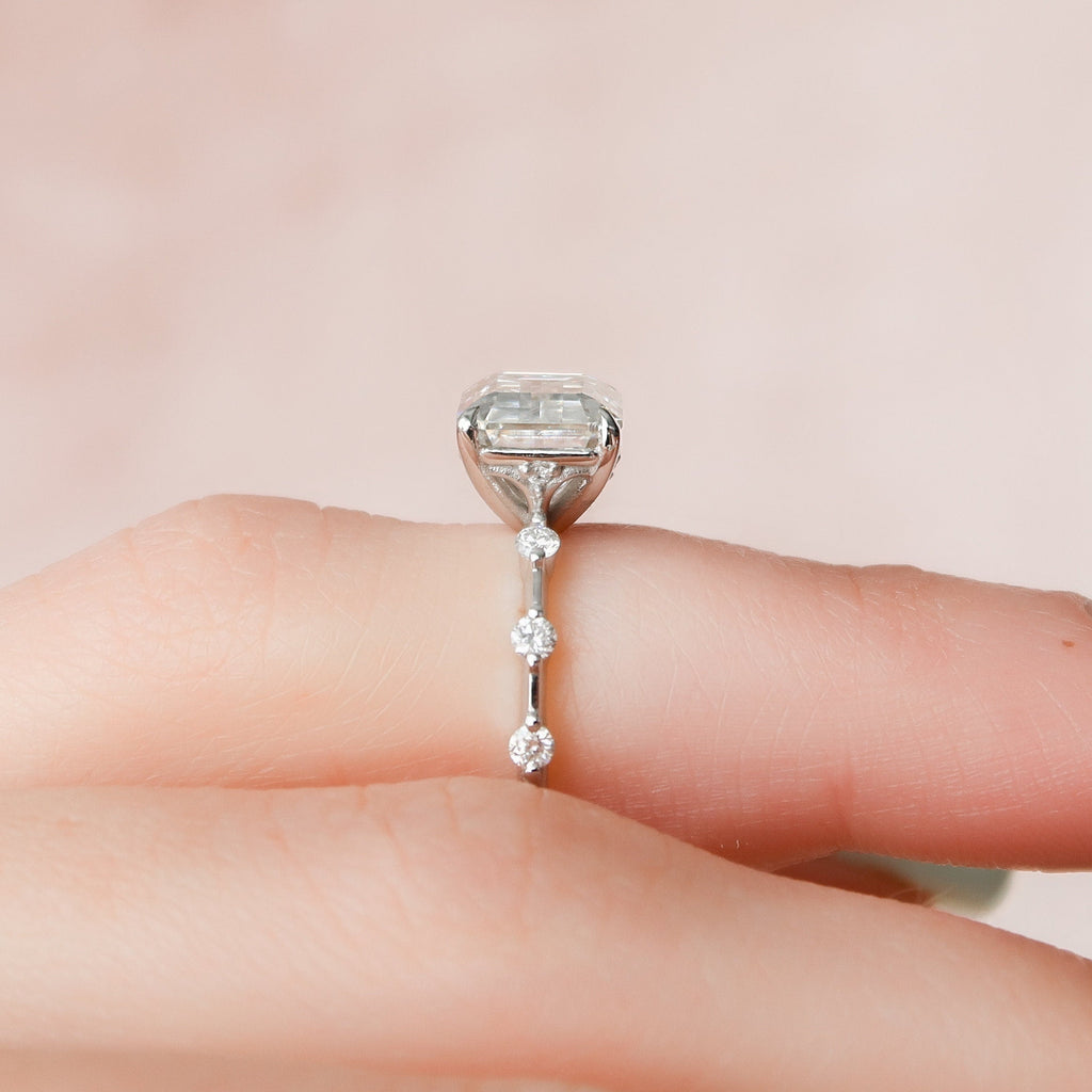 3.0 CT Emerald Cut Solitaire & Dainty Pave Moissanite Engagement Ring 3
