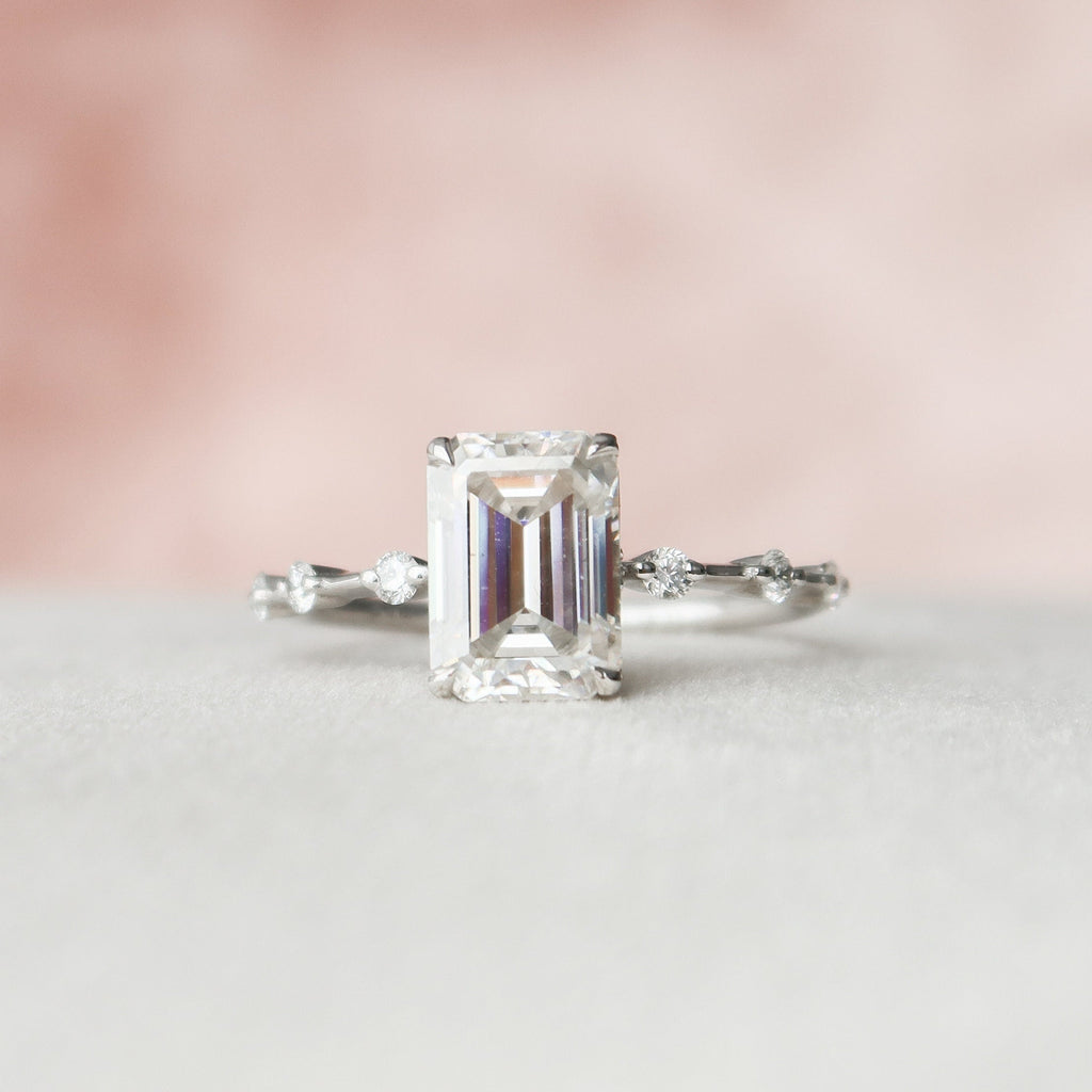 2.5 Ct Emerald Dainty Pave Moissanite Engagement Ring 9
