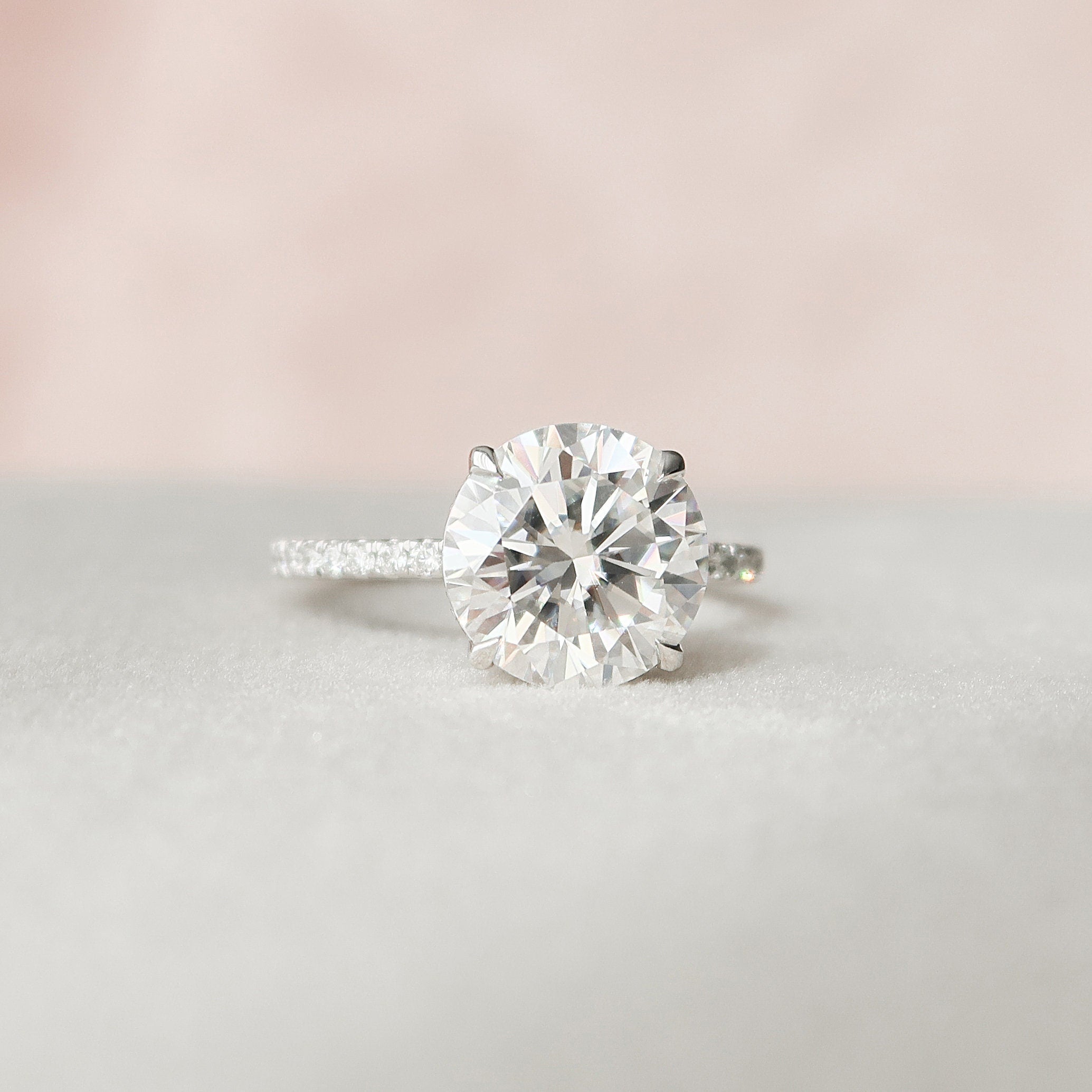 2.5 CT Round Pave Hidden Halo Setting Moissanite Engagement Ring 4